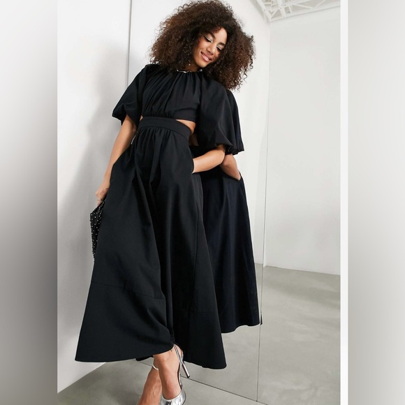 ASOS EDITION puff sleeve midi dress with cut out
back in black US 6 - Picture 2 of 8